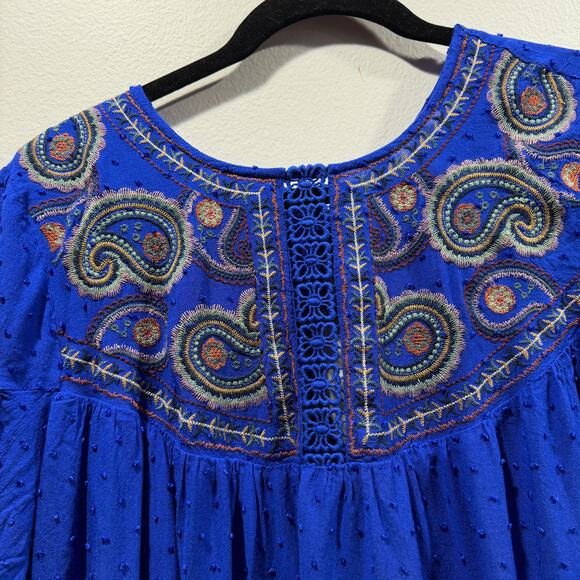 Umgee Bohemean Embroidered Royal Blue Dress Size Large - Picture 5 of 10
